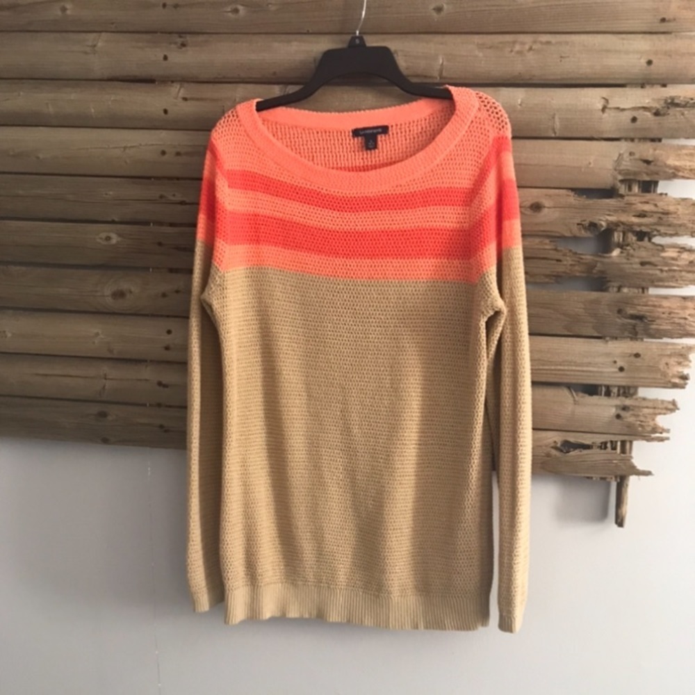 Land’s End linen wool sweater waffle knit size L shades or orange and straw hay